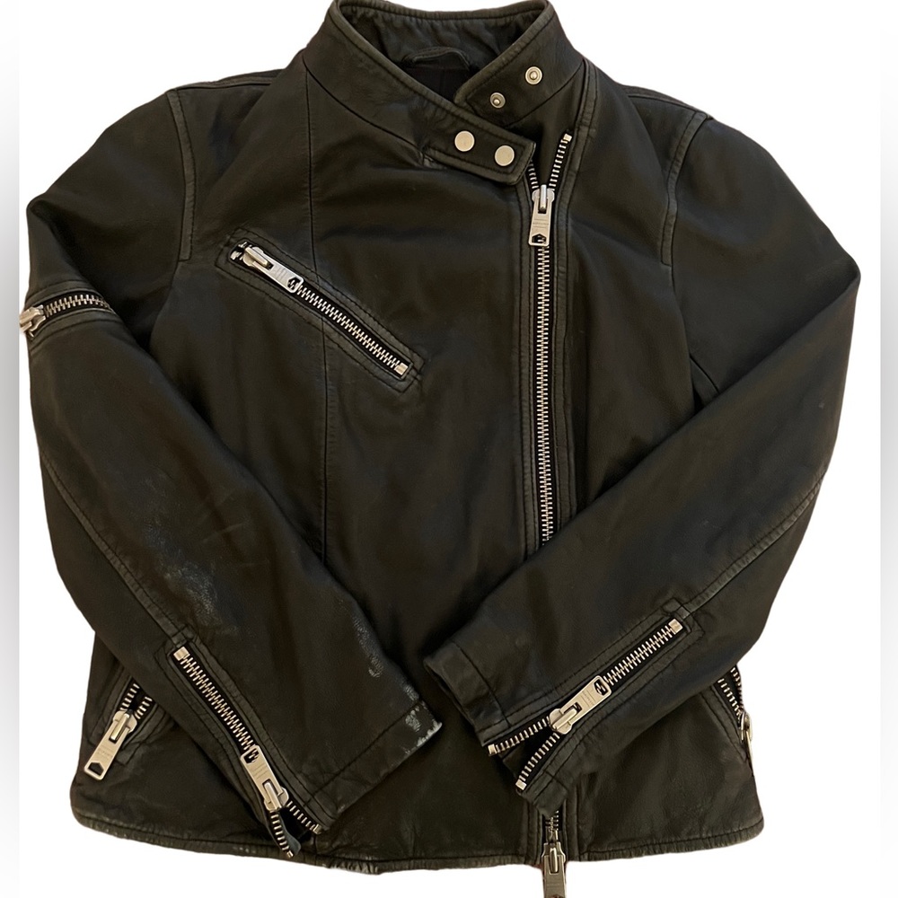 All Saints black leather jacket moto